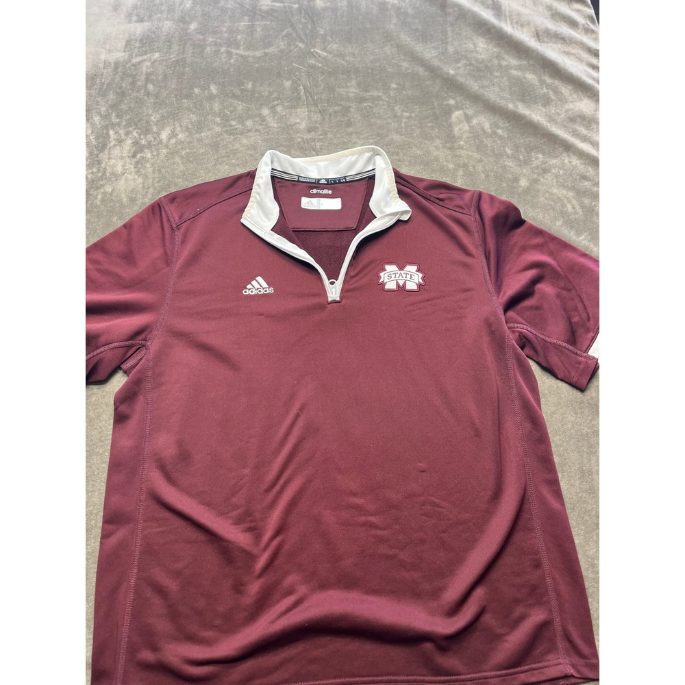 Adidas Mississippi State Bulldogs ClimaLite Quarter Zip Short Sleeve Polo L